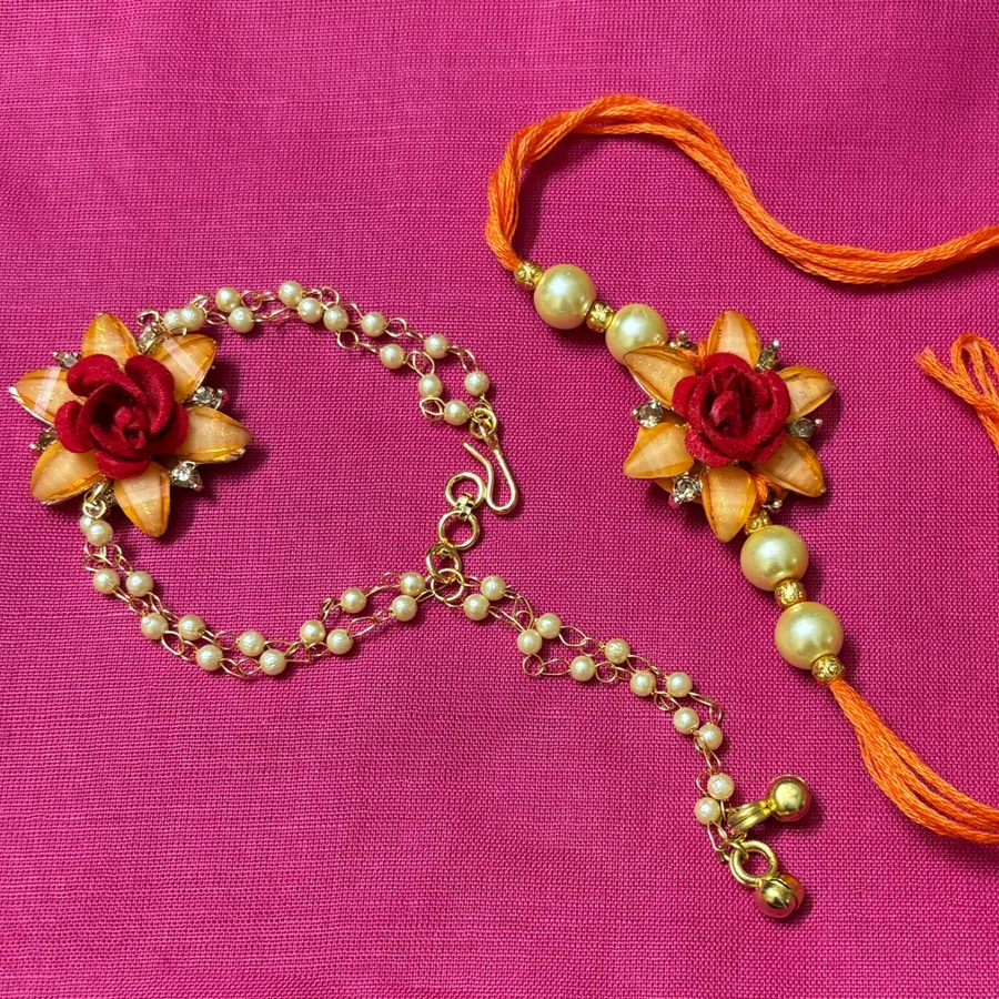 Rakhi- Golden rose flower Couple