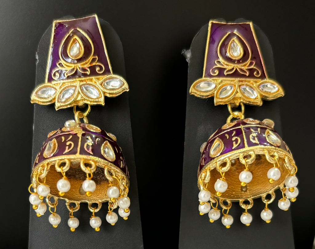 Meenakari Kundan moti jumka earings