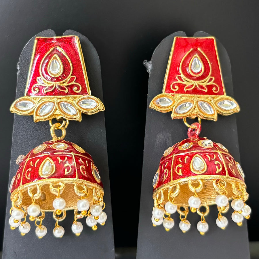 Meenakari Kundan moti jumka earings