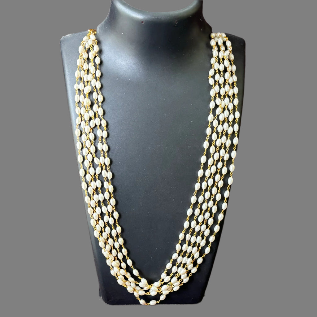 Pearl(oval) gold plated 6 layered Mala