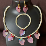 Pearl -leaf charms necklace set