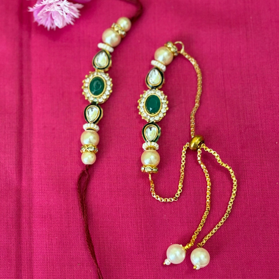 Rakhi green stone kundan couple rakhi