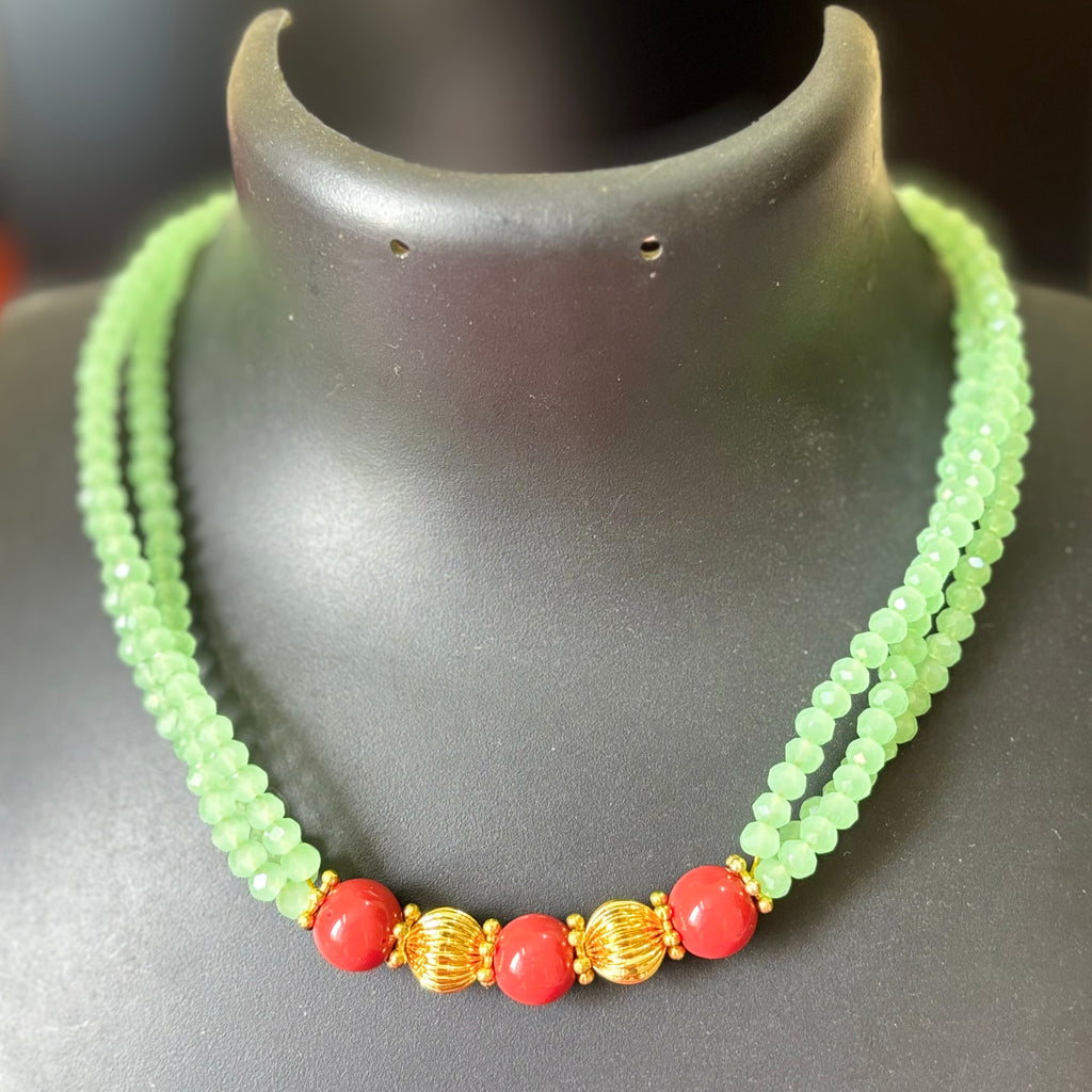 Crystal /coral golden beaded chocker