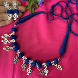 Blue cotton Bead german siklver Necklace