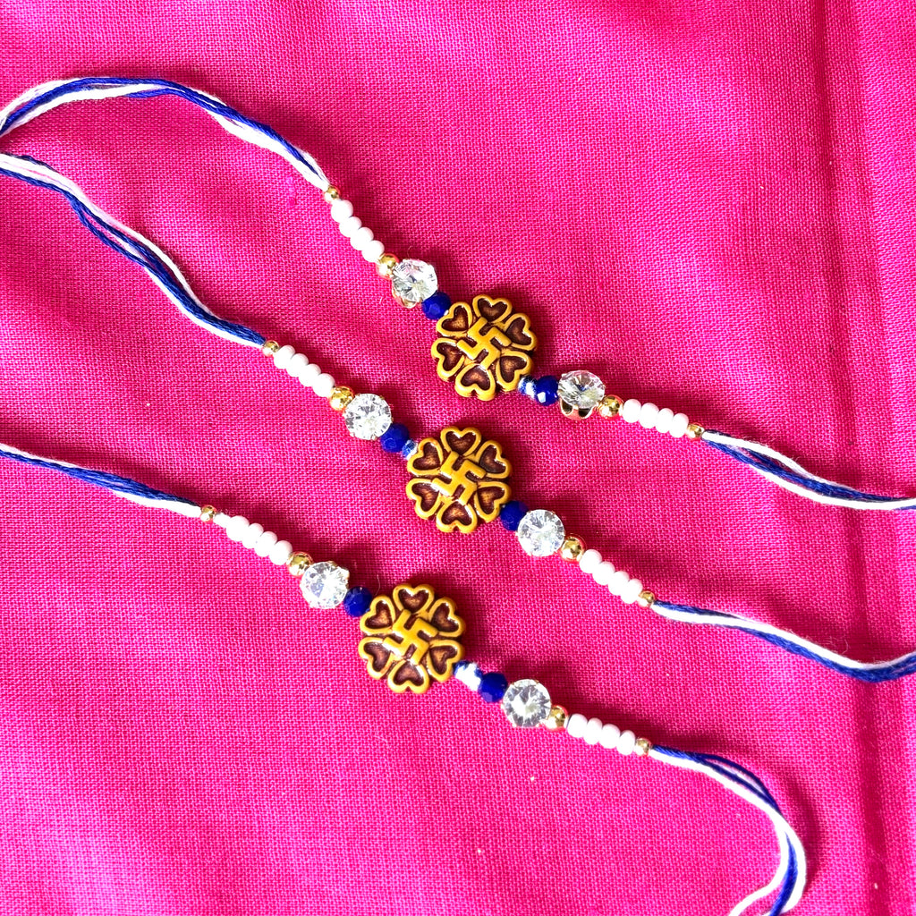 Rakhi dhori wooden swastik--(set of 3)