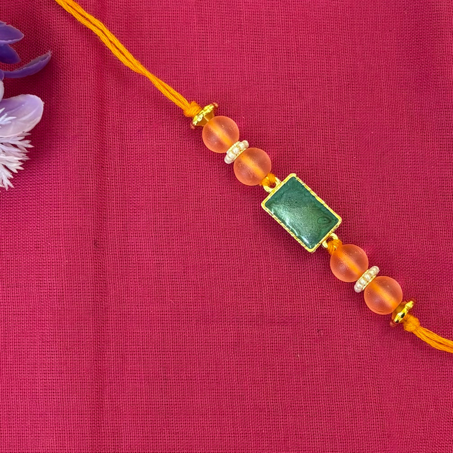 Elegant Green stone rectangular rakhi