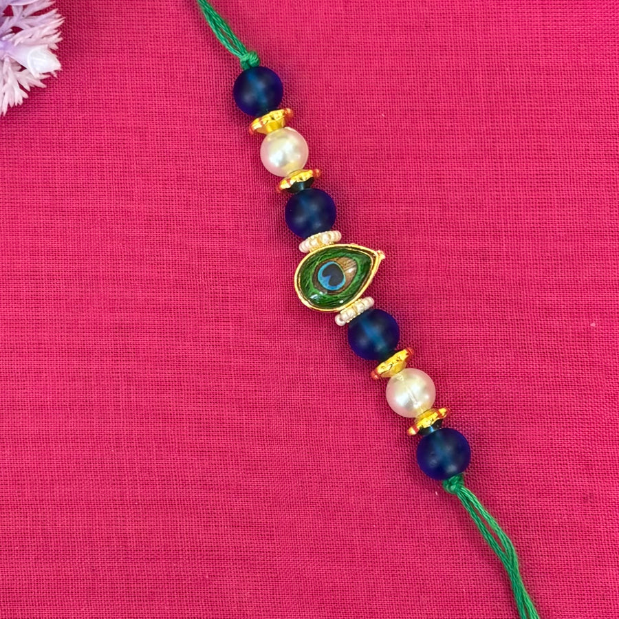 Peacock Feather kundan Rakhi – drop