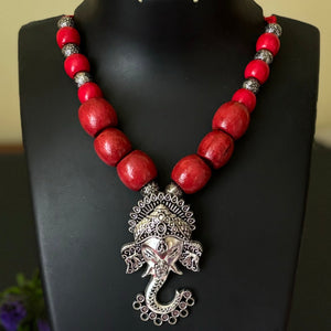 Wooden bead Ganesh Necklace set
