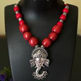 Wooden bead Ganesh Necklace set