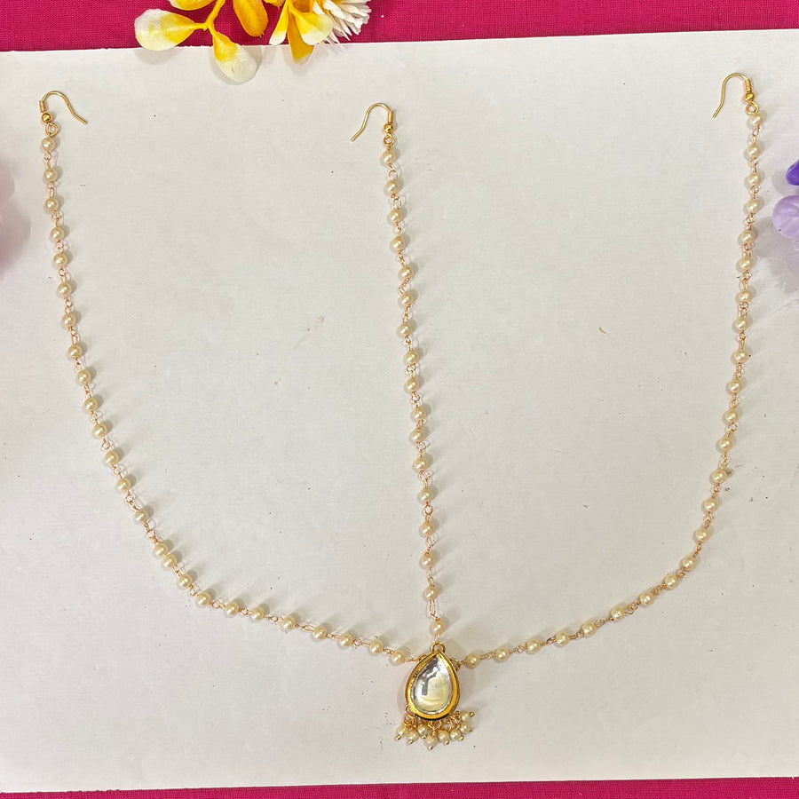 Pear chain with Kundan -Maang Tikka