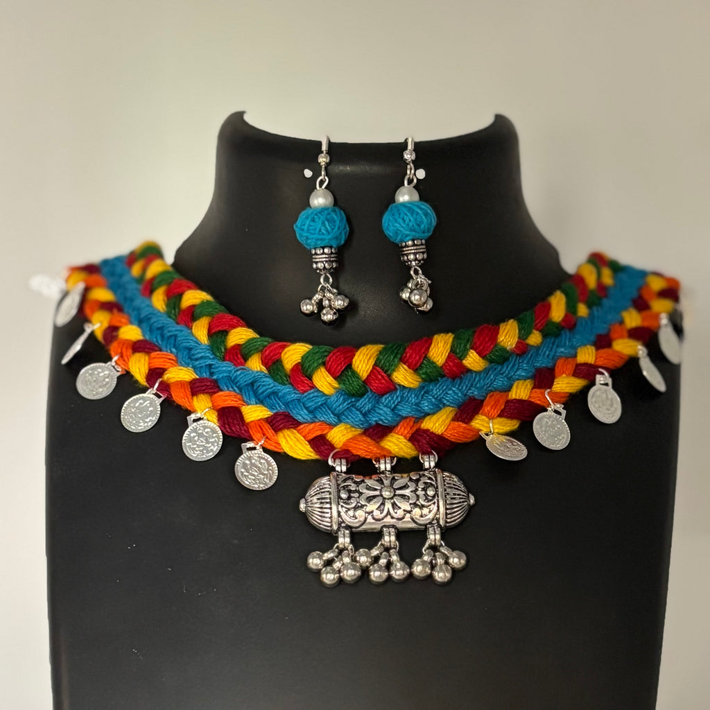 Multicolour thread oxidised chocker