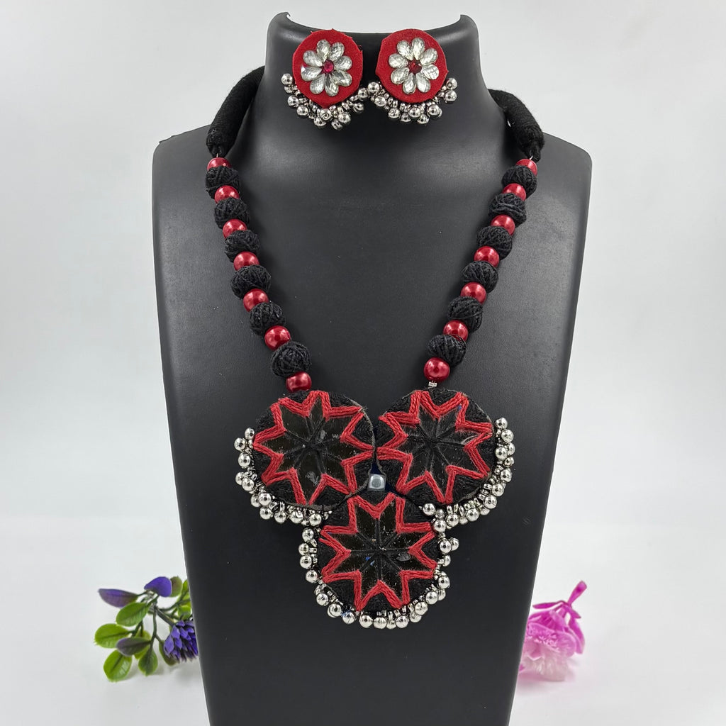 Mirror and cotton bead Necklace