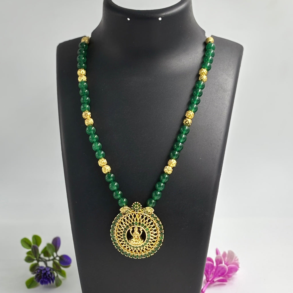 Lakshmi Pendant green Beaded Necklace