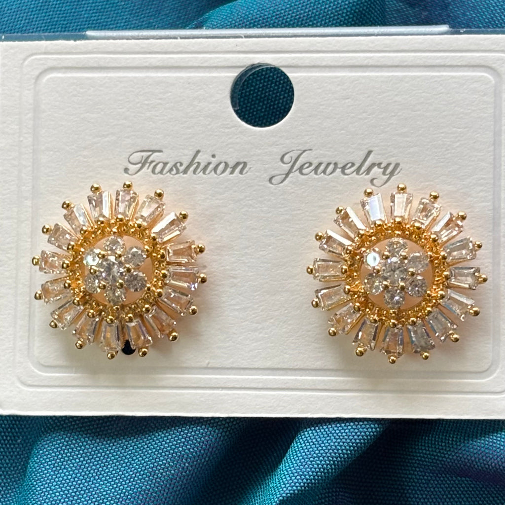 white stone micro gold plated stud