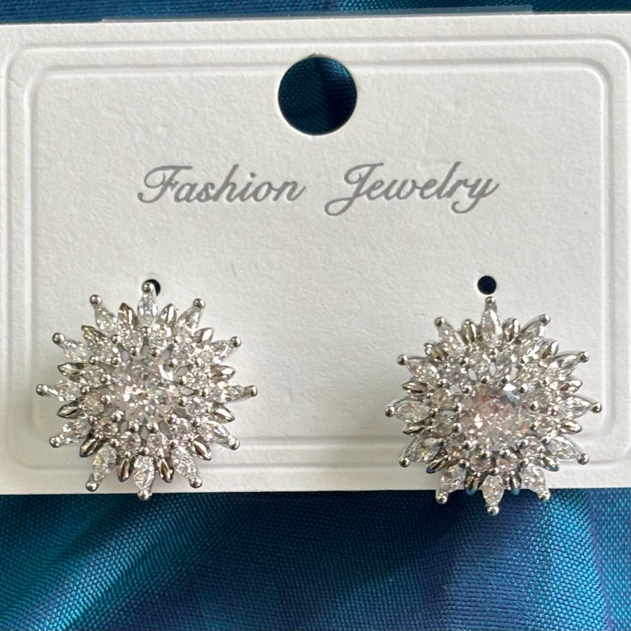 white stone silver plated stud