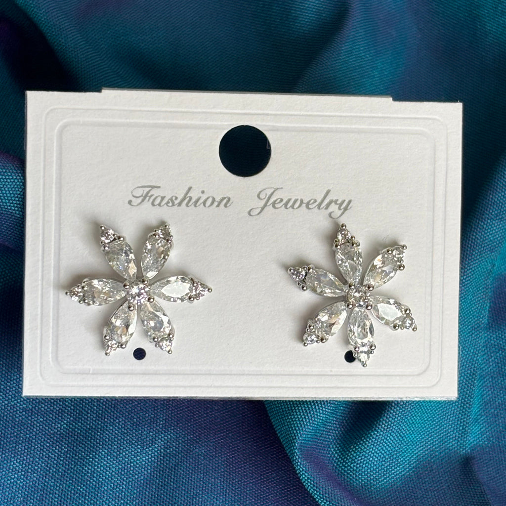 floral white stone silver plated stud