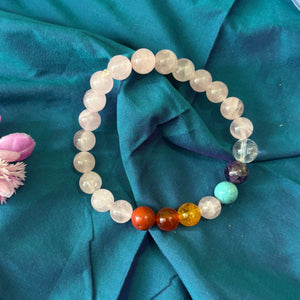 7 chakra with Rose quartz crystals bracelet