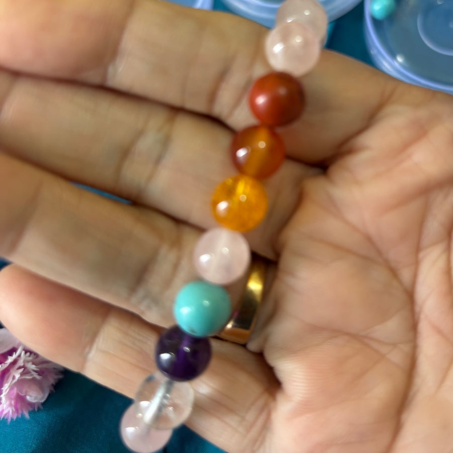 7 chakra with Rose quartz crystals bracelet