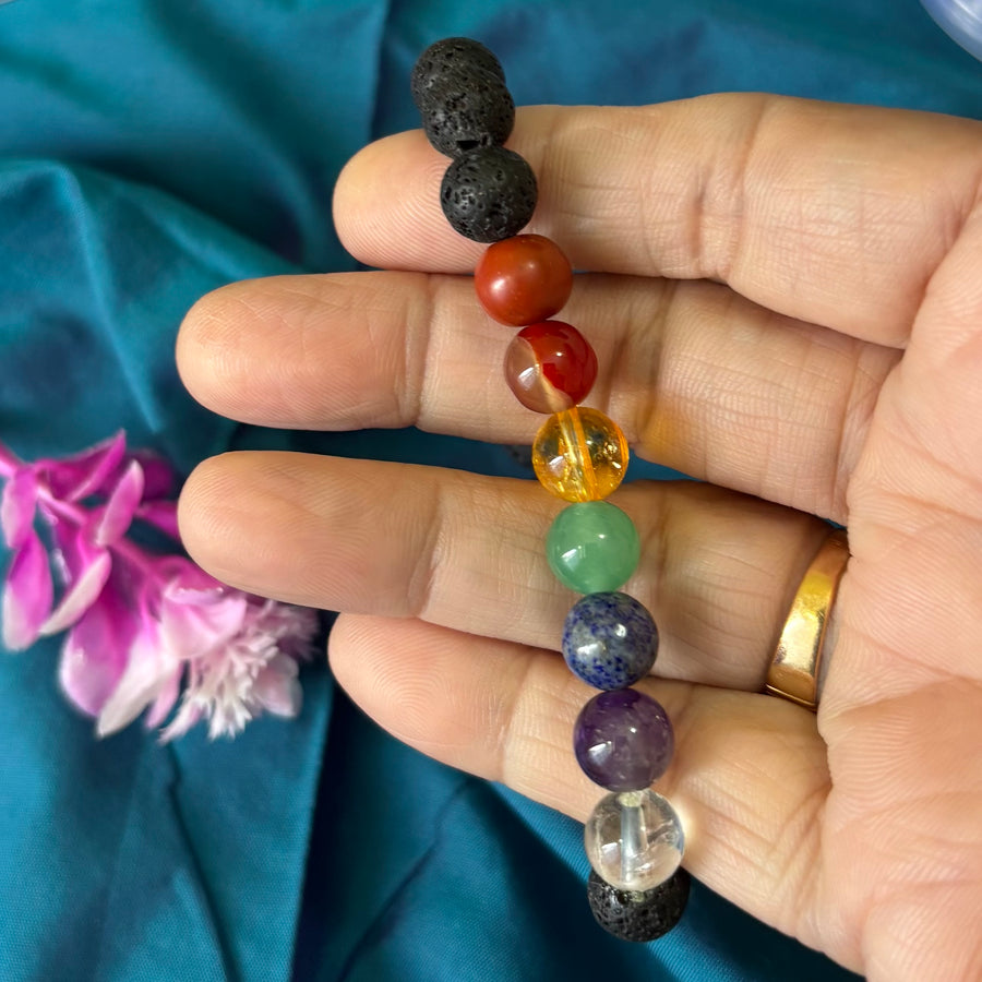 7 chakra crystals with lava bracelet