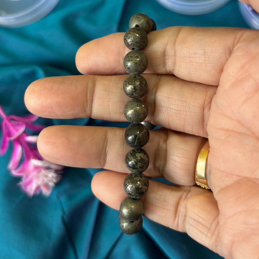 Pyrite crystal beads bracelet