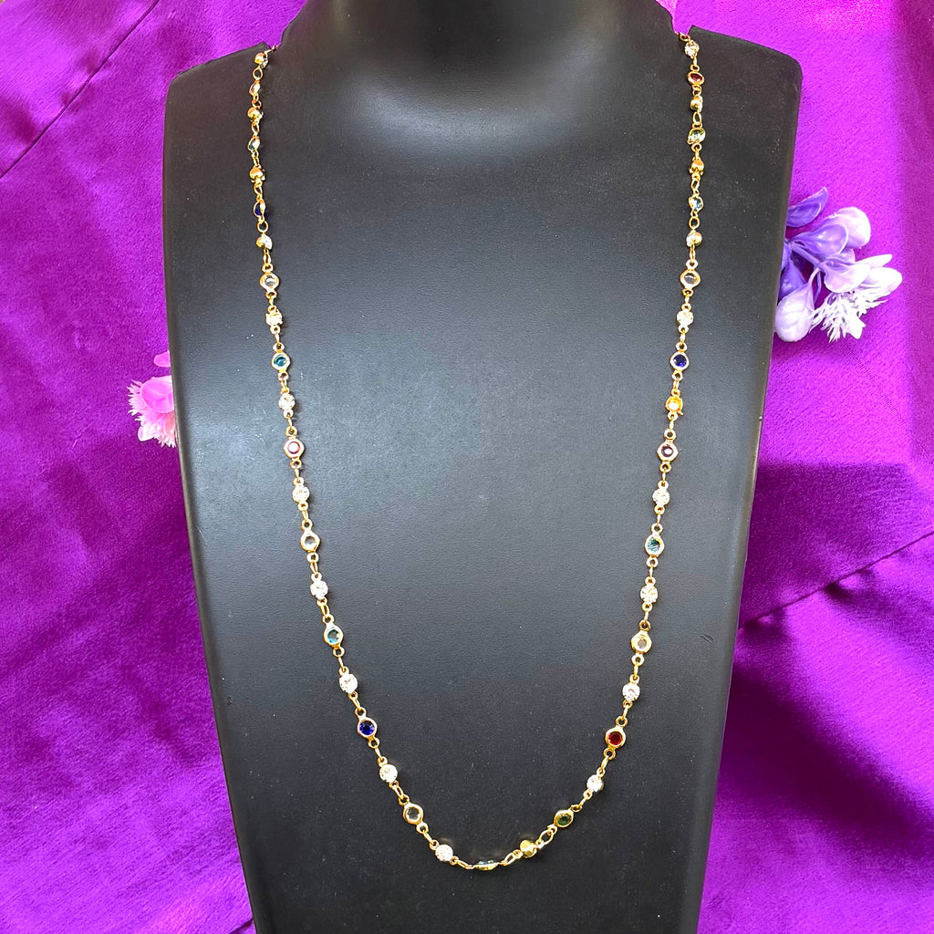 Micro gold plated multicolour stone chain