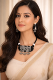 Handmade Black & White Fabric Statement Necklace Set