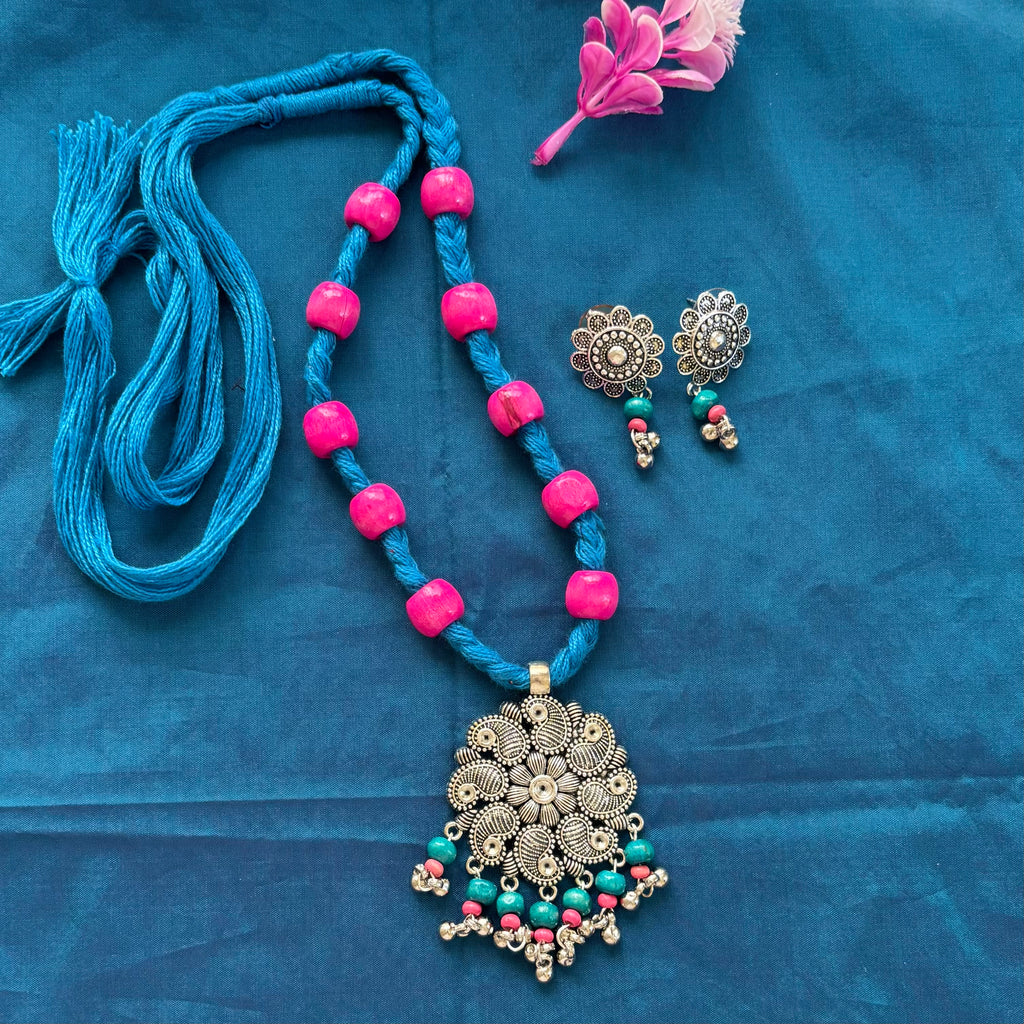 Wooden beaded and cotton braided Dori  Necklace Set