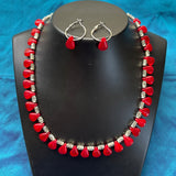 Crimson Elegance Drop bead and silver Necklace Set