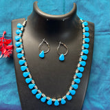 Blue Elegance Drop bead and silver Necklace Set