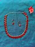Crimson Elegance Drop bead and silver Necklace Set