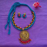Multicolour heritage Dori necklace set with pendent