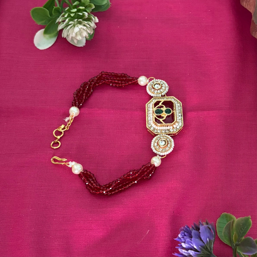 Royal Kundan Bhai Bhabhi Couple Rakhi Set