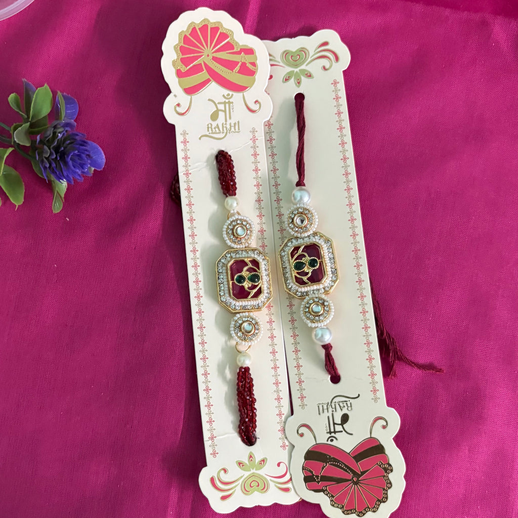 Royal Kundan Bhai Bhabhi Couple Rakhi Set