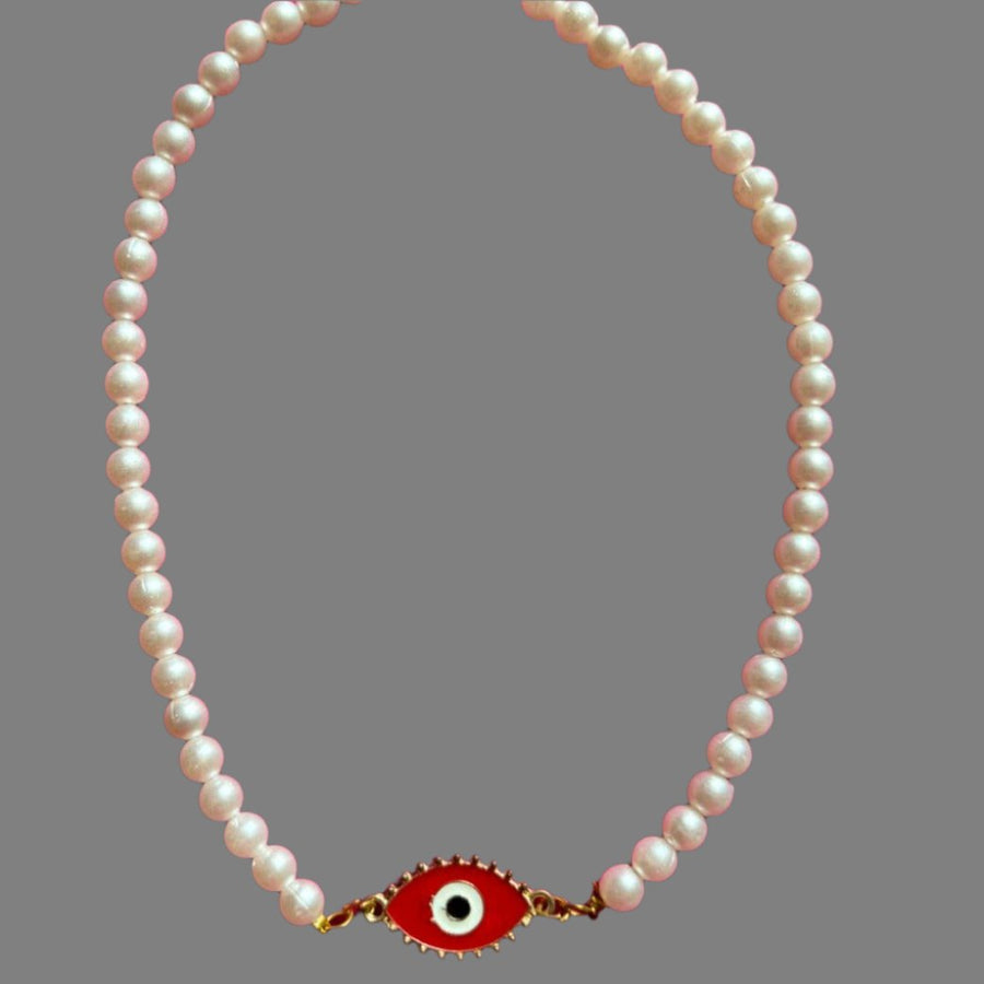 Pearl necklace with evil eye charm