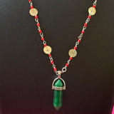 Silver plated coral chain with crystal pendent