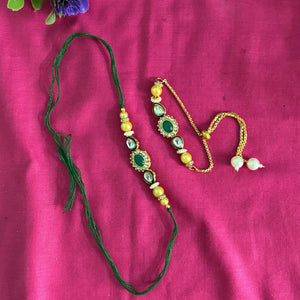 Rakhi green stone kundan couple rakhi