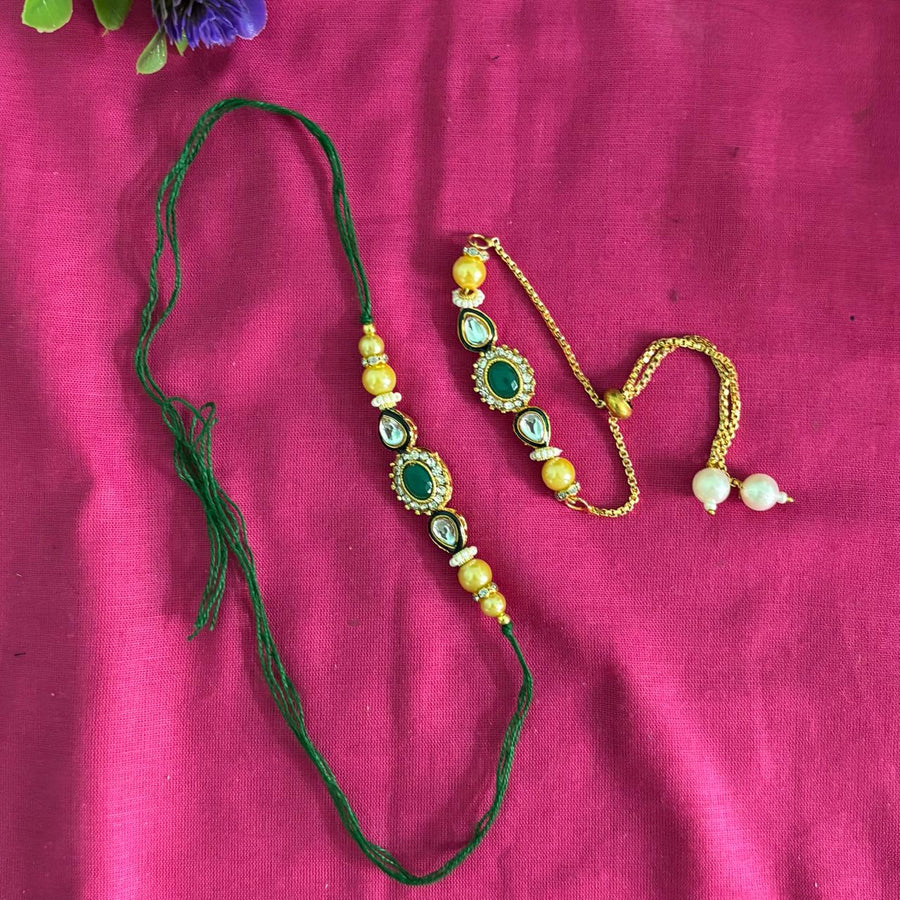 Rakhi green stone kundan couple rakhi