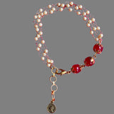 Pearl chain, red beads bracelet